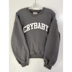 CRY BABY Boutique Gray Varsity Crewneck Sweatshirt Distressed Y2K Varsity M